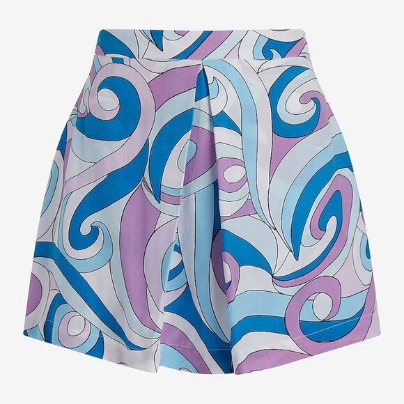 Size 2 Express Dressy Super High Waisted Printed Mini Skort White, Blue Purple - Picture 6 of 6